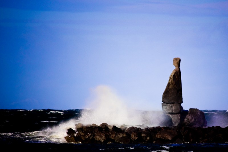 Iceland Lone Viking rock sculpture watches over the North Atlantic