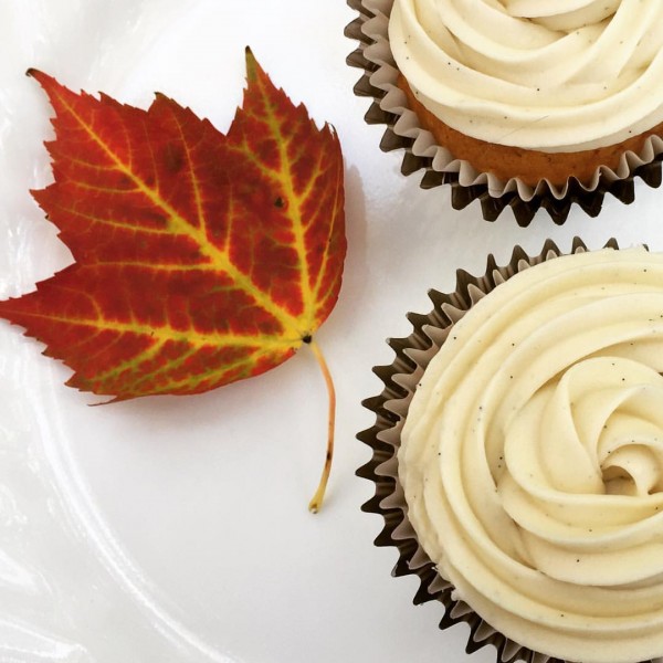 Pumpkin cupcakes with vanilla bean cream cheese frosting